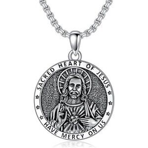 Saint Necklace 925 Sterling Silver Patron Amulet Medal Jewelry for Men Women